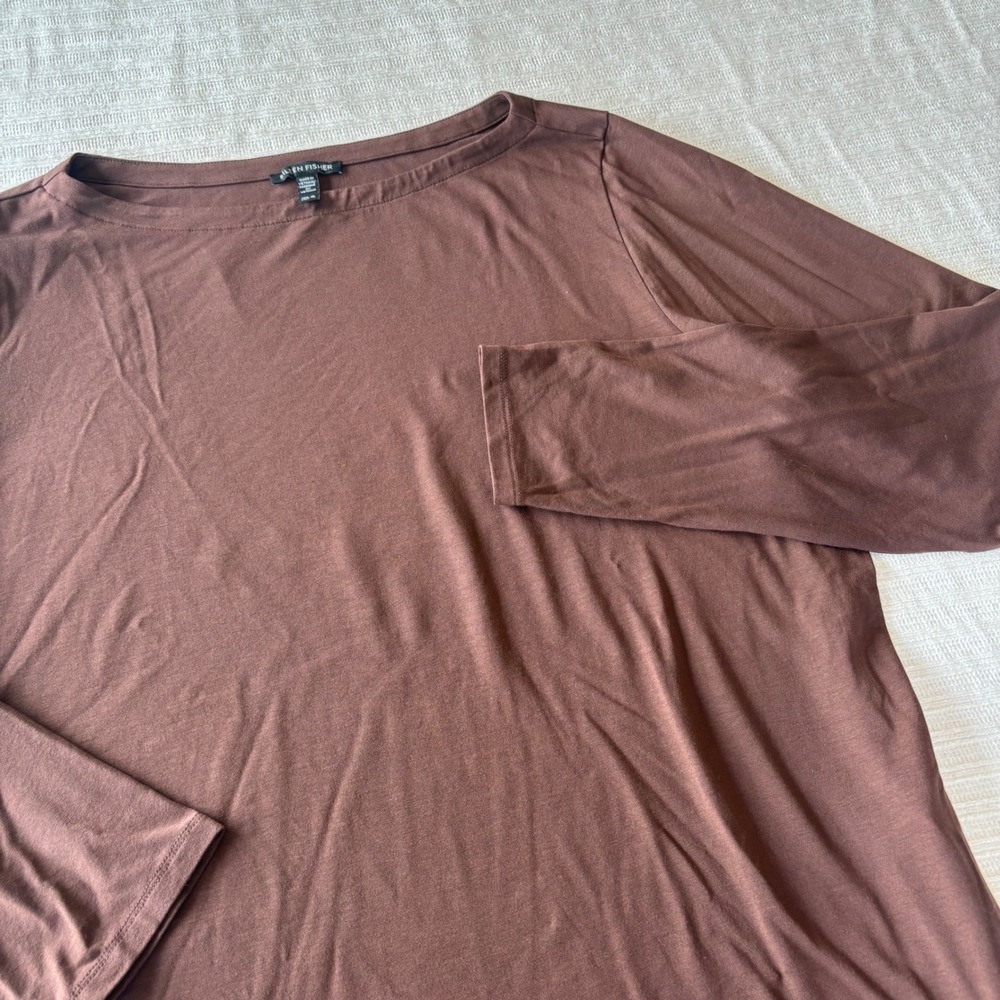 Eileen Fisher Brown Tencel Lyocell Boat Neck Long Sleeve Top XL - Picture 1 of 9